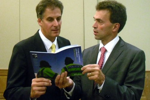 Cllr David Goodall & Tom Brake MP, Deputy Leader of the House of Commons discuss the Trusted, Professional, Effectiive - British Policing at its best - a policy produced by the Lib Dem Parliamentary Committee on Home Affairs and Justice he Co-chaired