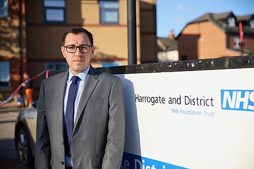 Tom Gordon stood outside Harrogate Hospital 