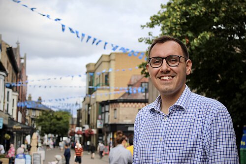 Tom Gordon MP stood in Harrogate town centre 