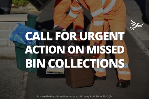 Graphic that says 'Call for urgent on missed bin collections'