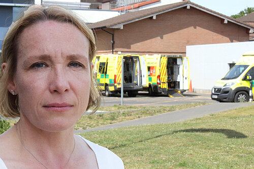 Helen outside Shrewsbury A&E