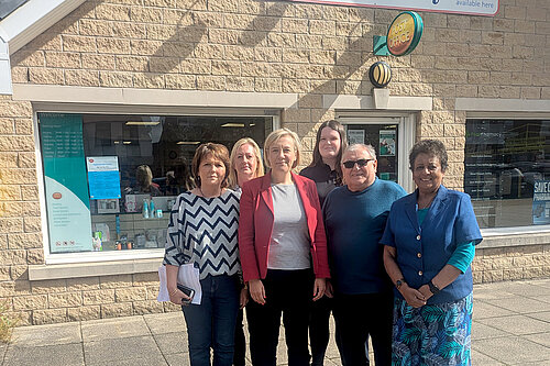 Lisa Smart MP with local councillors Shan Alexander and Colin MacLaren with staff from High Lane Post Office