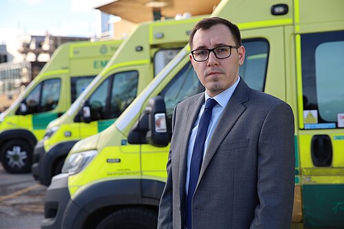 Tom Gordon stood outside Harrogate Hospital 