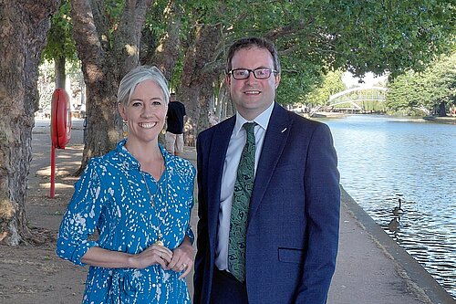 Henry Vann and Daisy Cooper MP by the Embankment