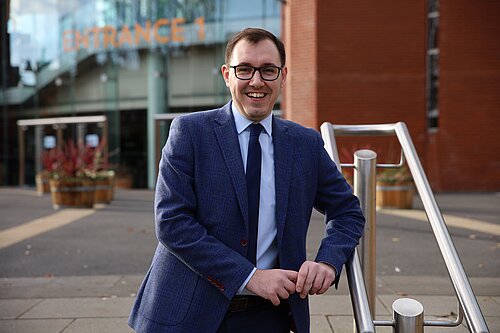 Tom Gordon MP stood outside the Harrogate Conference Centre 
