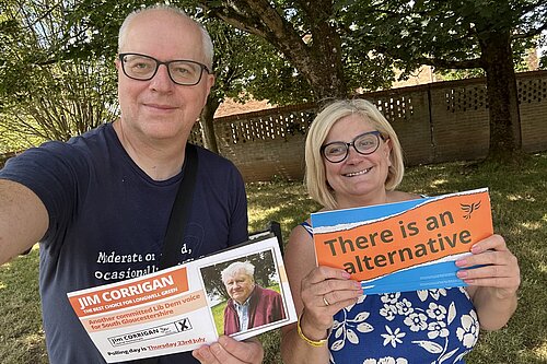 Lib Dem volunteers delivering Jim's leaflet