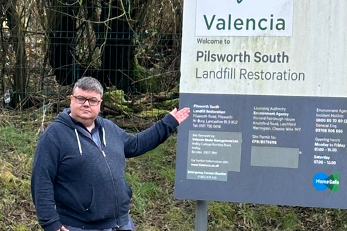 Tom Shaw at the entrance to the Pilsworth South Landfill