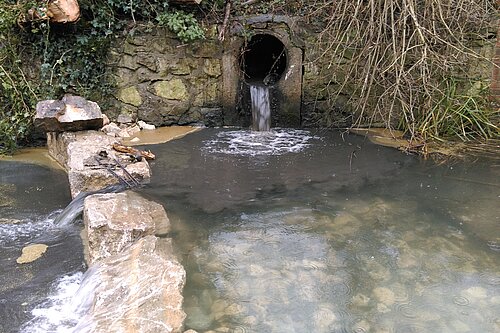 Sewage being discharged into a river.