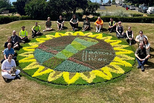 Baton of Hope flower bed on The Leas, Folkestone
