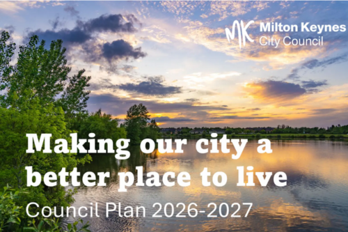 View of lake. Words saying Making our City a Better place to live