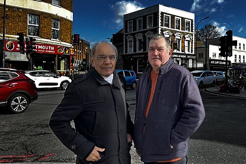 Peter Ramrayka and Chris Maines monitor the junction at Lee Bridge.