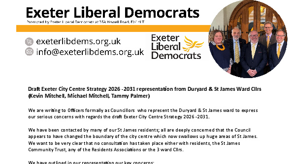 Duryard & St James Lib Dem Cllrs representation on City Centre Strategy